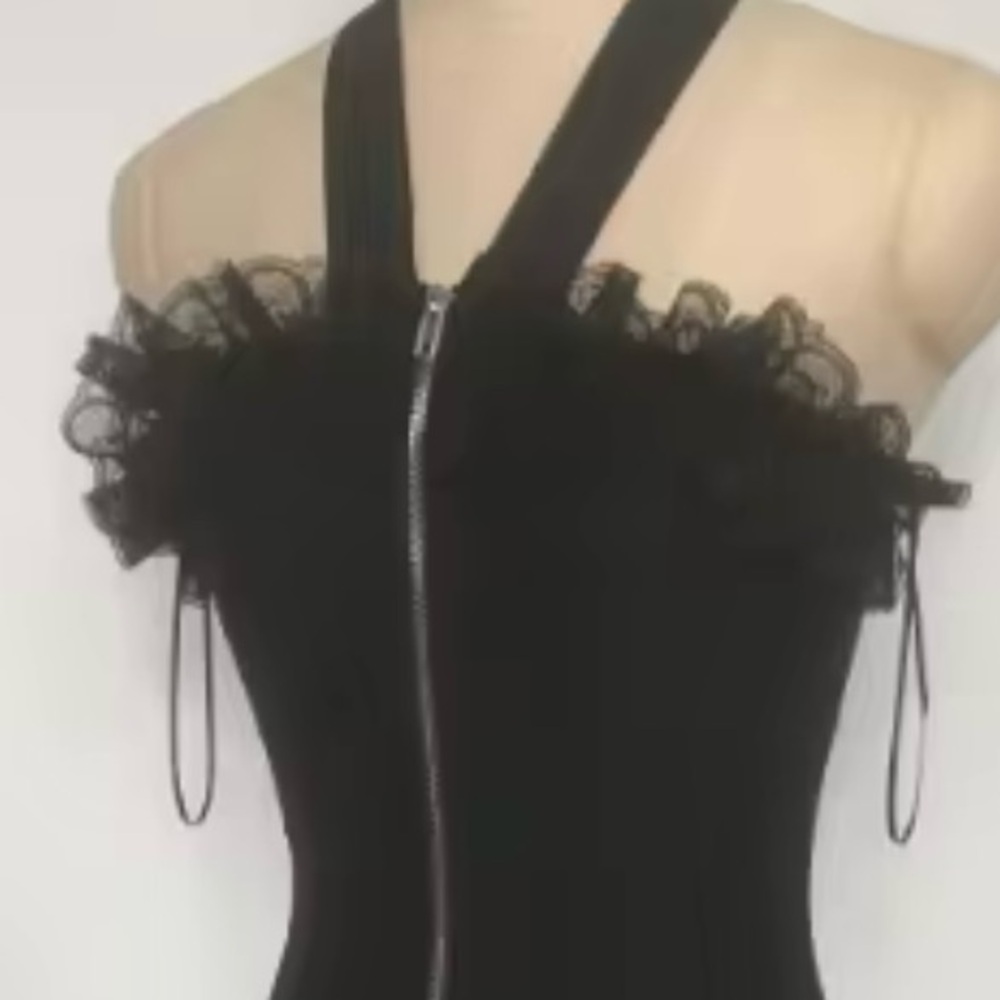 Halter Ruffle Black Dress - Picture 3 of 4